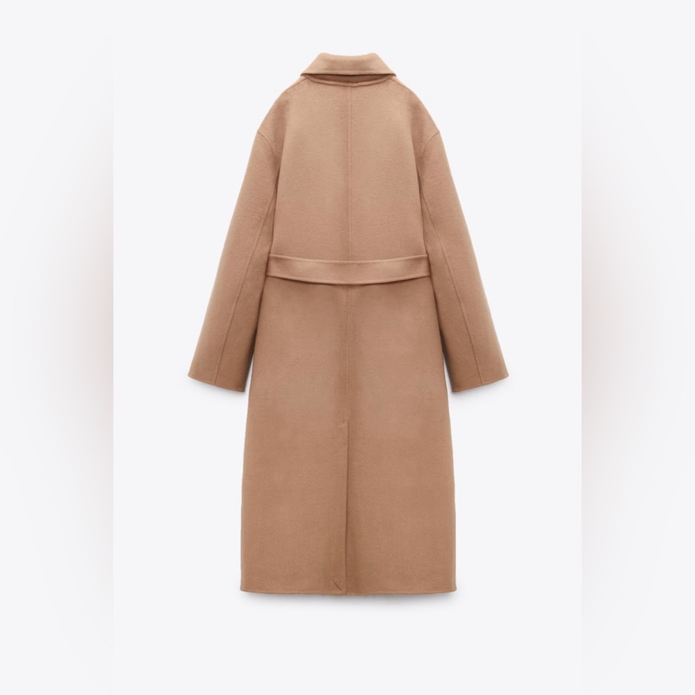 Zara coat wool blend oversized long camel belted rope trench coat - Picture 2 of 7